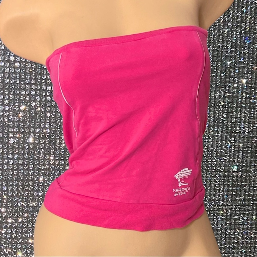 Versace sport 90s tube top pink white logo Medusa head sporty workout rare y2k
